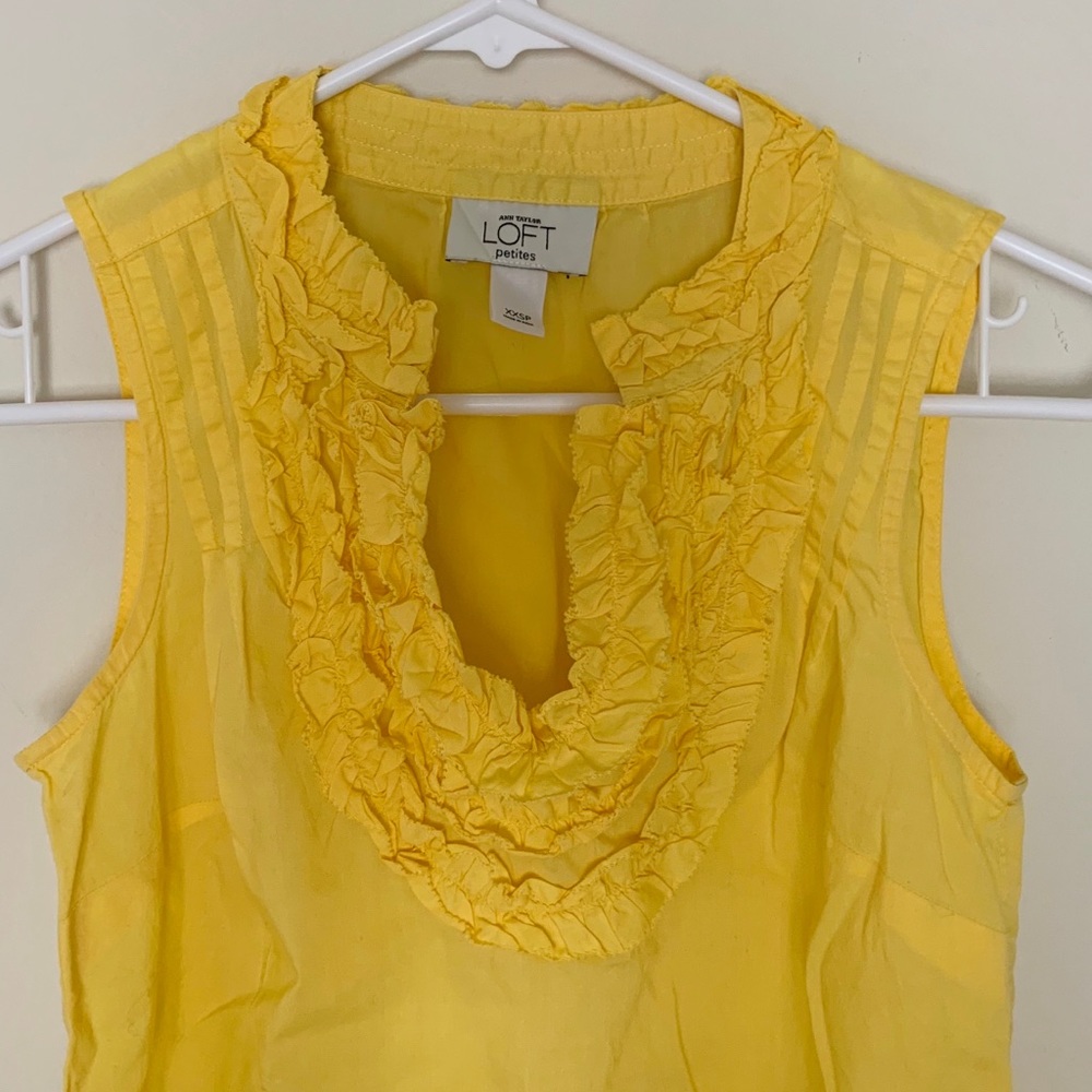 Ann Taylor Loft Women’s Yellow Ruffled Tank Top Blouse - Picture 2 of 3